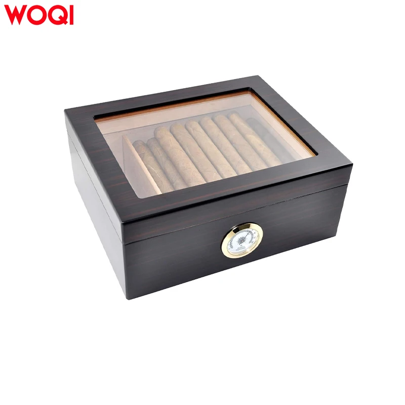 WOQI ручной работы глянцевый кедровый ящик большой емкости для сигар с гигрометром элегантные жанровые хьюмидоры