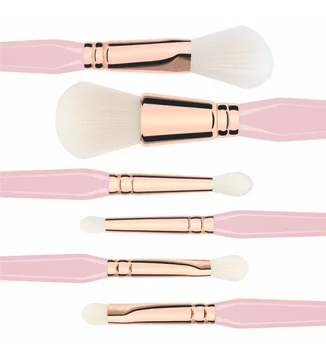 6Pcs Pink Facial Series Makeup Brush Set Private Label Natural & Synthetic Hair Aluminium Tube Wooden Handle
