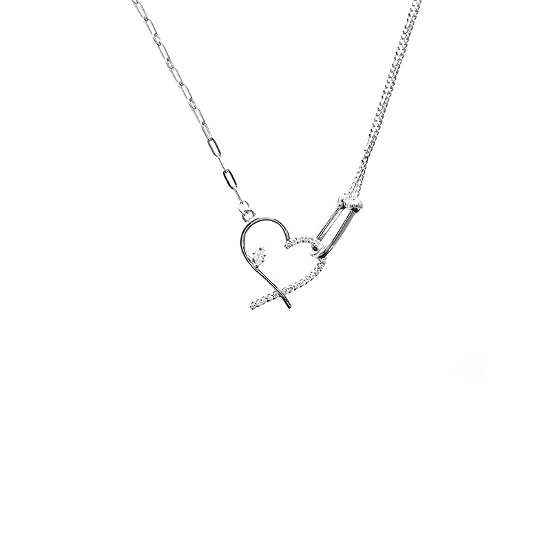 Zircon Heart Horseshoe Necklace - 925 Sterling Silver