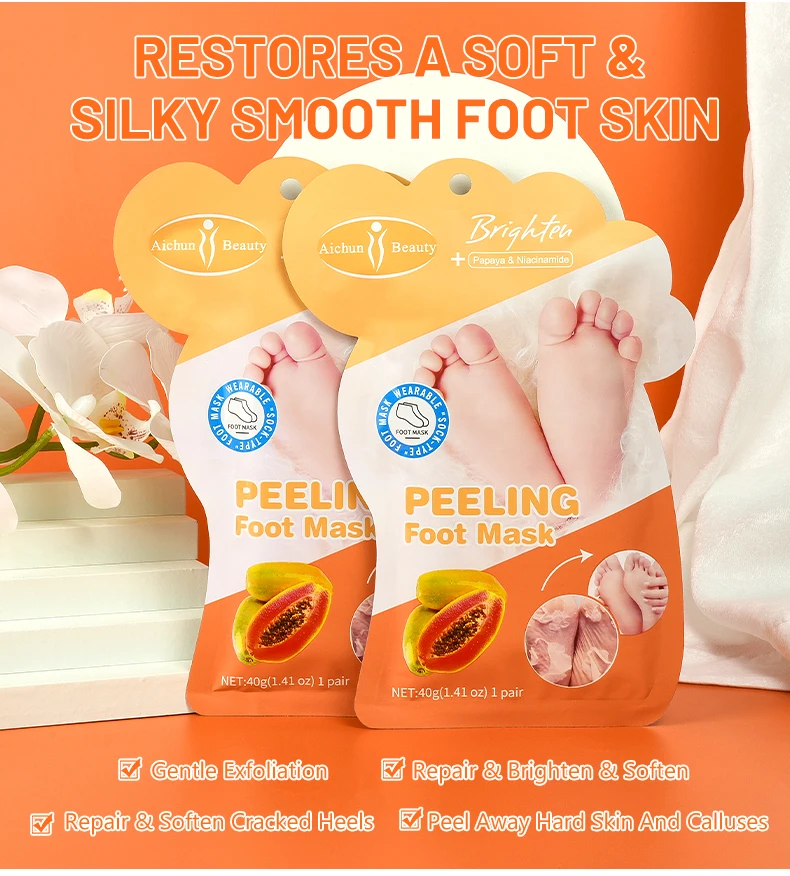 Factory Papaya Foot Peeling Mask Sock Niacinamide Extract Foot Crack Skin Care Moisture Foot Exfoliating Peel Mask