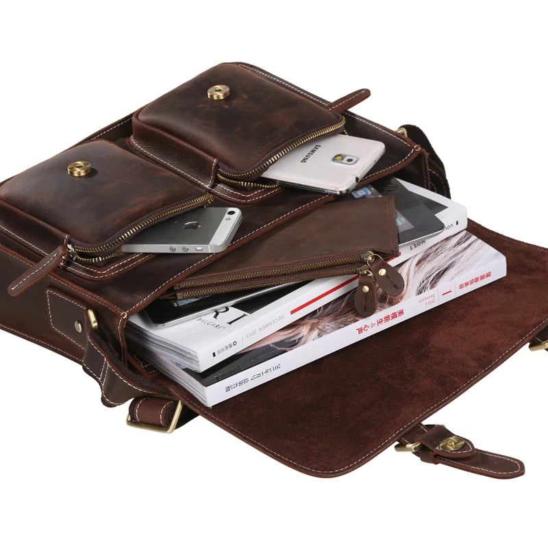 Tiding Top Grain Cowhide Laptop Messenger Bag Briefcase Office Bag Leather Vintage Leather Briefcase for Men