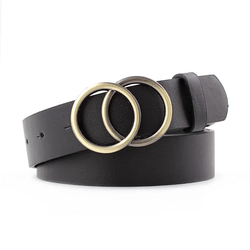 Fashion Faux Leather Double Ring Buckle Soft Vintage Decorative Casual Tighten All-Match Lightweight Long Women Belts