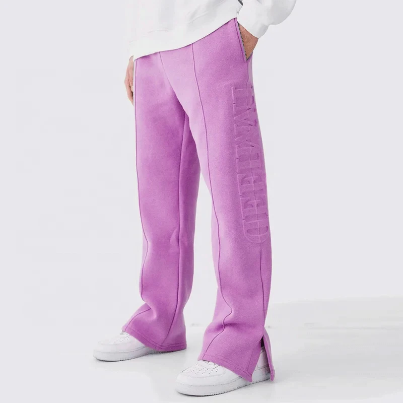 Custom 3D Embossing Logo High Quality Jogger French Terry Elastic Waistband Stacked Flare Sweatpants for Men