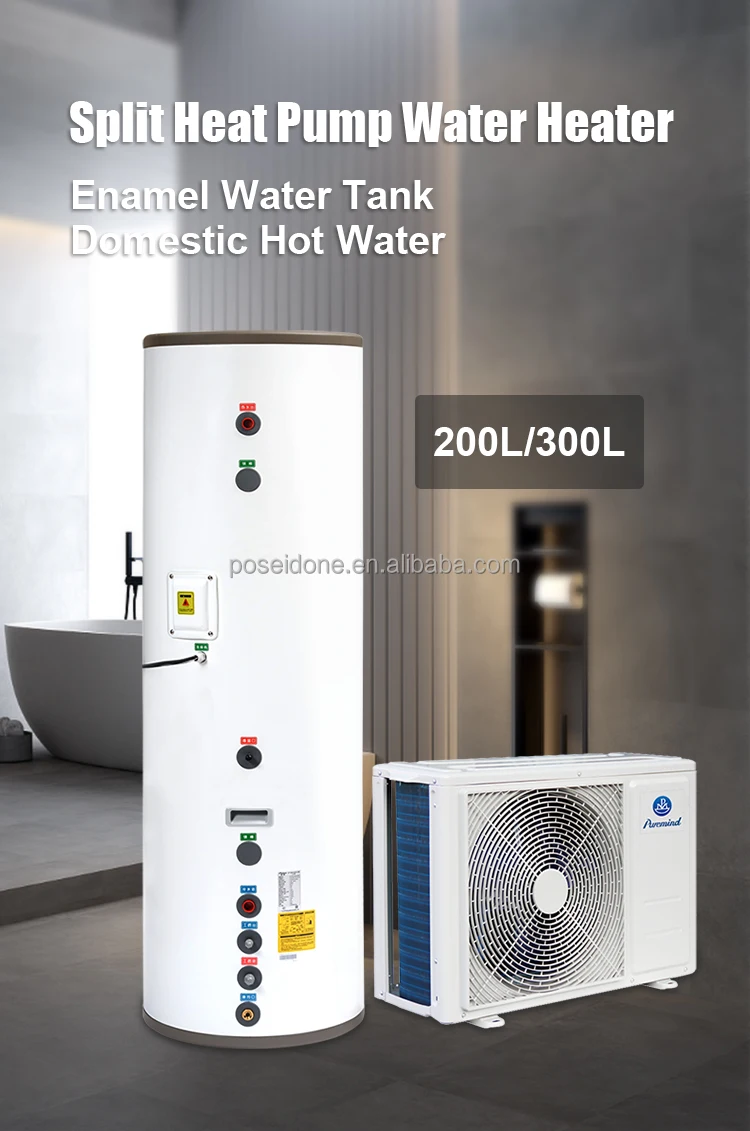 200l 300l Air To Water Heater With Water Tank Heat Pump R410a Split