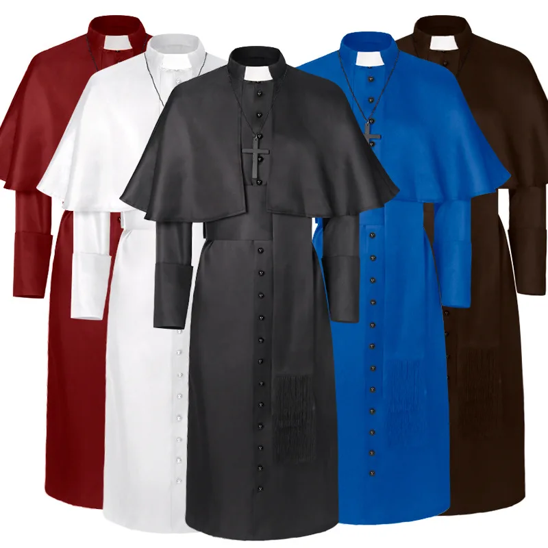 Medieval Priest Costume Catholic Church Religious Roman Pope Pastor Father  Costumes Missionary Robe Clergy Cassock