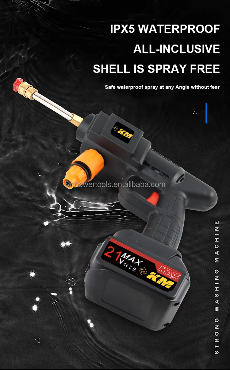 Km High Pressure Car Washer Cordless Water Car Wash Gun Portable Car