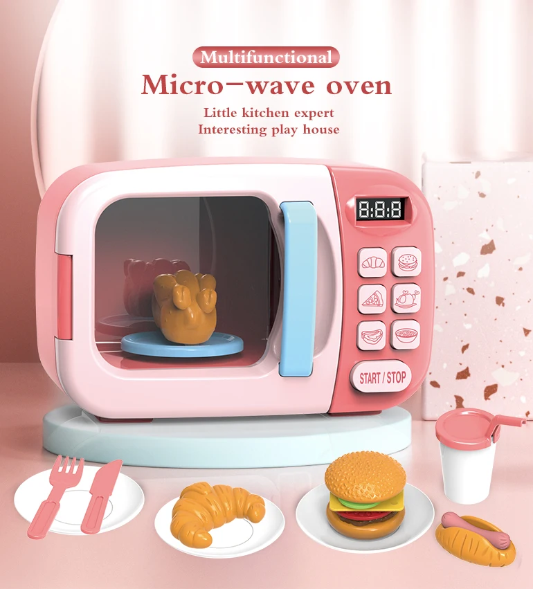 Juguetes girls pretend play food cooking simulated play set multi mode microwave oven toy set with light and music