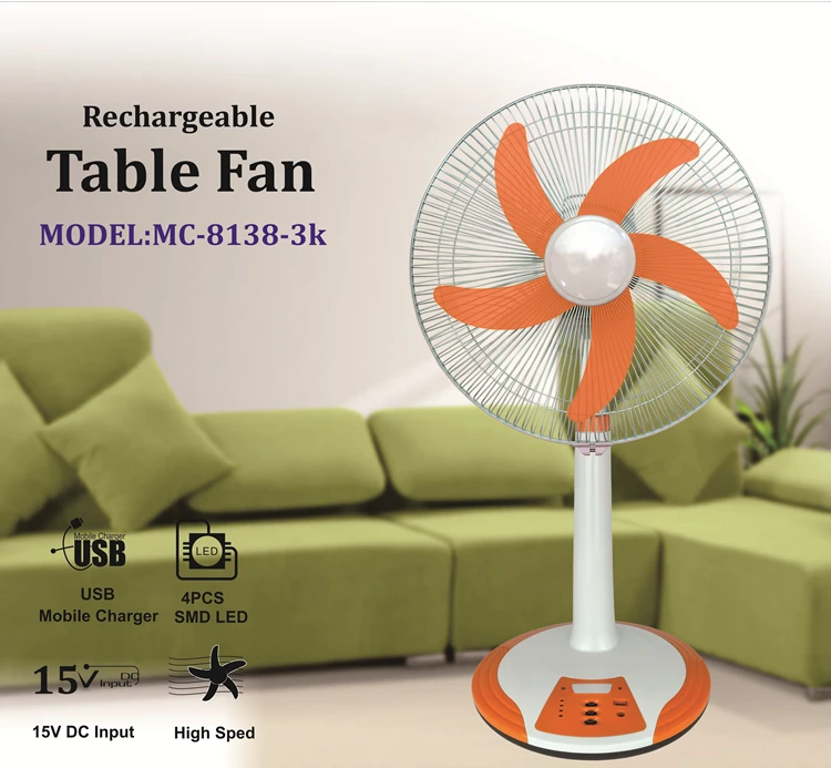 2023 Popular Solar Cooler Rechargeable Table Fan 18 Inch With LED Light