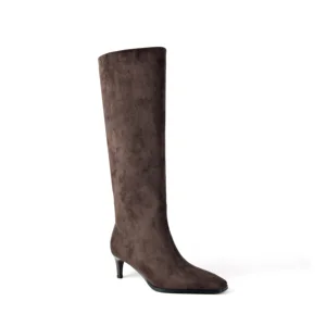 Women's Western Brown Suede Knee-High Boots-Pointed Toe Slim Heel Rubber Outsole Elegant Fall Winter Footwear
