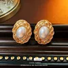 16 #Silver Needle Gold Oval Pearl Earrings