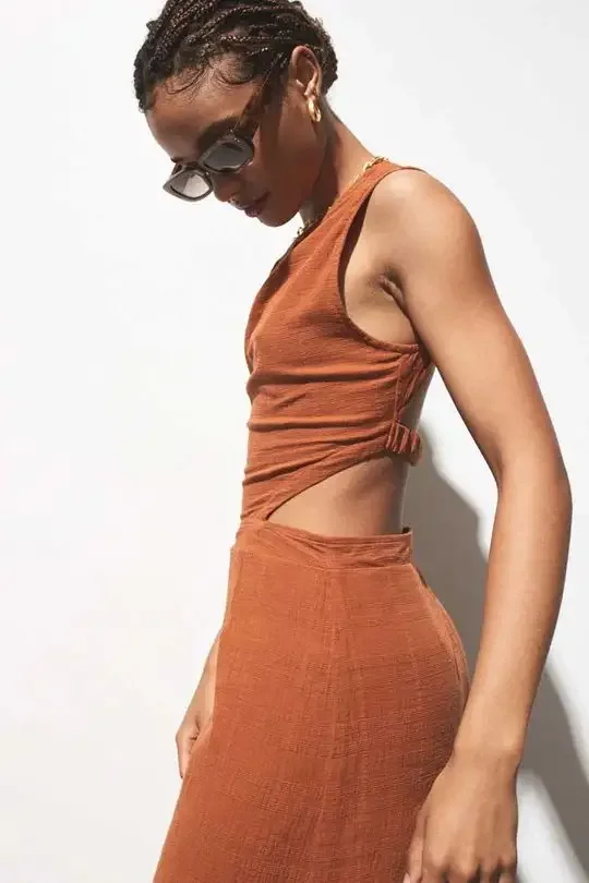 Sexy Undefined Triangle Backless Maxi Dress Crew Neck Sleeveless Side Slip Cotton Linen Women Long Dress