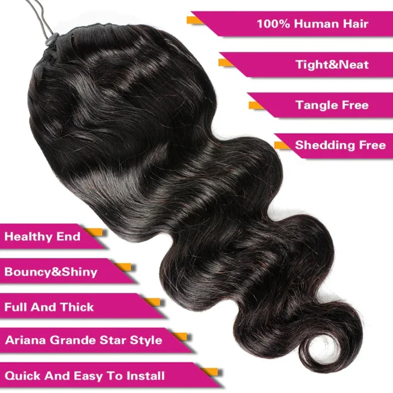 Körperwelle Pferdeschwanz Echthaar Extensions Natürliche Farbe Kordelzug Clip In Haar Brasilianische Remy Frauen_voghion.com