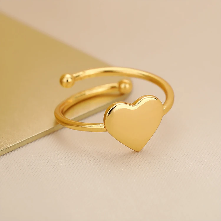 18k Gold Plated Love Heart Stainless Steel Rings Chunky Geometric Rings