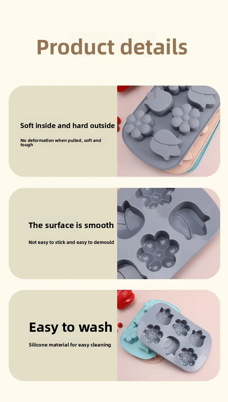 6-Hole 3D Petal Silicone Cake Mold Square Shape Square Children's Complementary Food Steaming/Baking Mold Factory in Stock manufacture