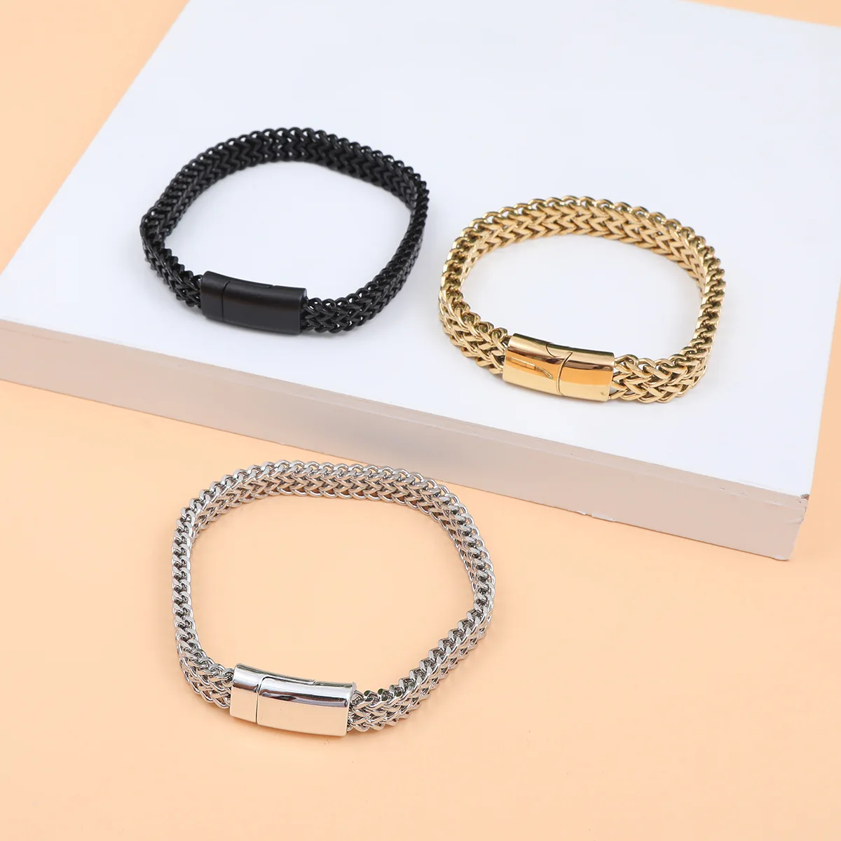 Punk Gold Chain Bracelet Stainless Steel Magnet Buckle