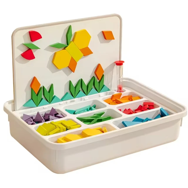 children's magnetic geometry blocks 250pcs wooden toys for kids learning set tangram toys wood block