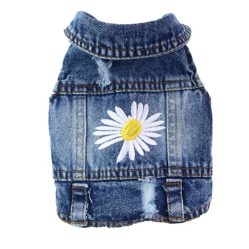 Custom Logo Brand High Quality In stock Daisy Pet Clothes Vest Denim Small Dog Jean Jacket for puppy cat