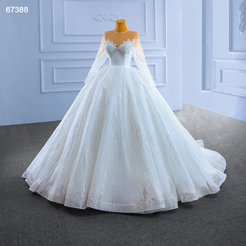 Jancember RSM67388 Crystal Long Sleeve White Lace Ball Gown