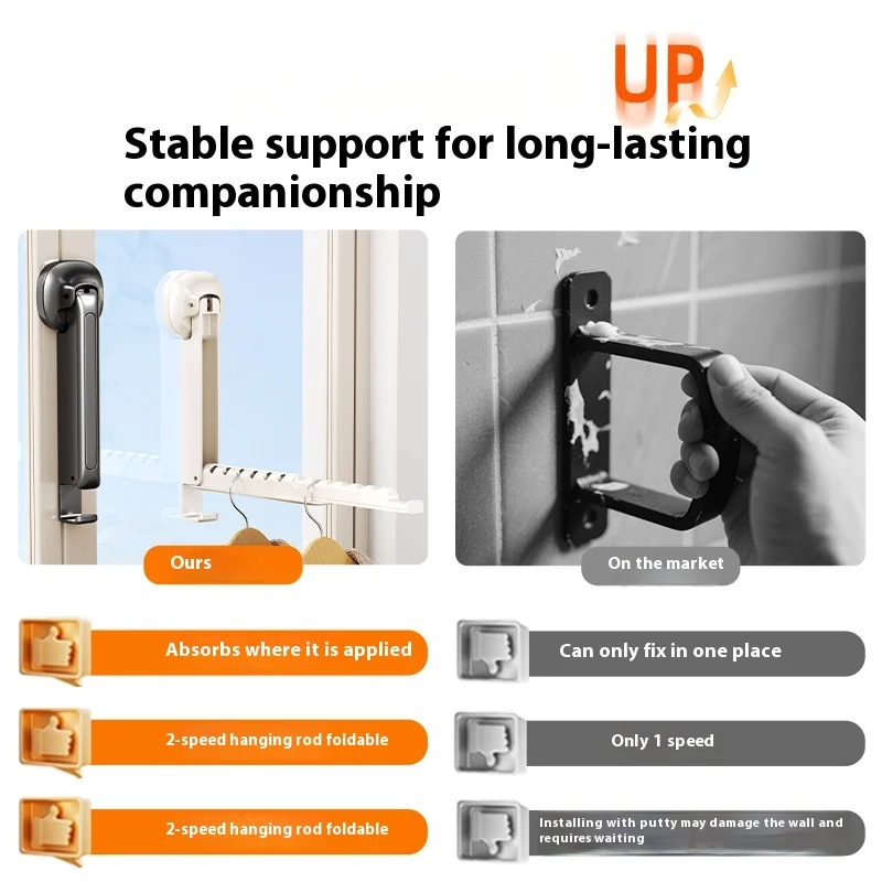 Small Indoor Telescopic Folding Clothes Storage Rack  Suction Cup Hanger No Punch Wall Hanging for Bathroom Drying