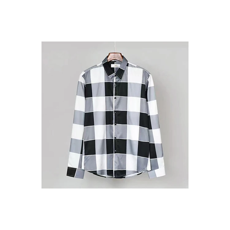 camisa comprida aos quadrados homem