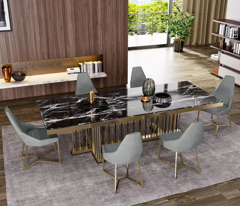 Modern Luxury Rectangular Marble Top Dining Table Set 4 Seater 6 8 ...