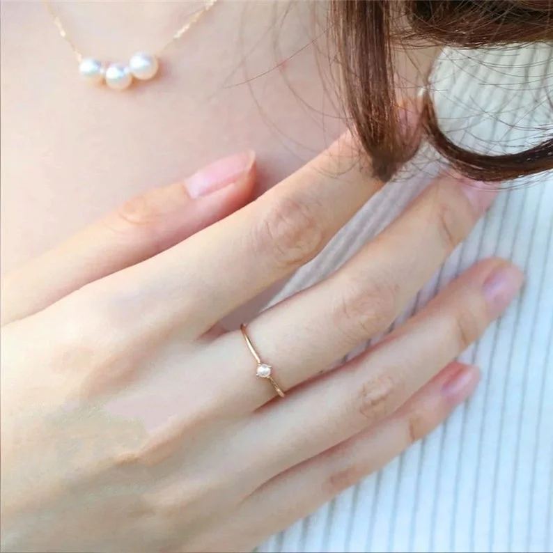 Minimalist Pearl Ring Simple 14K Gold Plating Graduation Dainty Stacking Ring