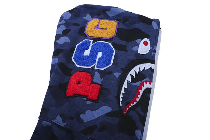 100% Cotton Top Quality Bathing Ape Shark Camo Zip Up Streetwear Outfit ...