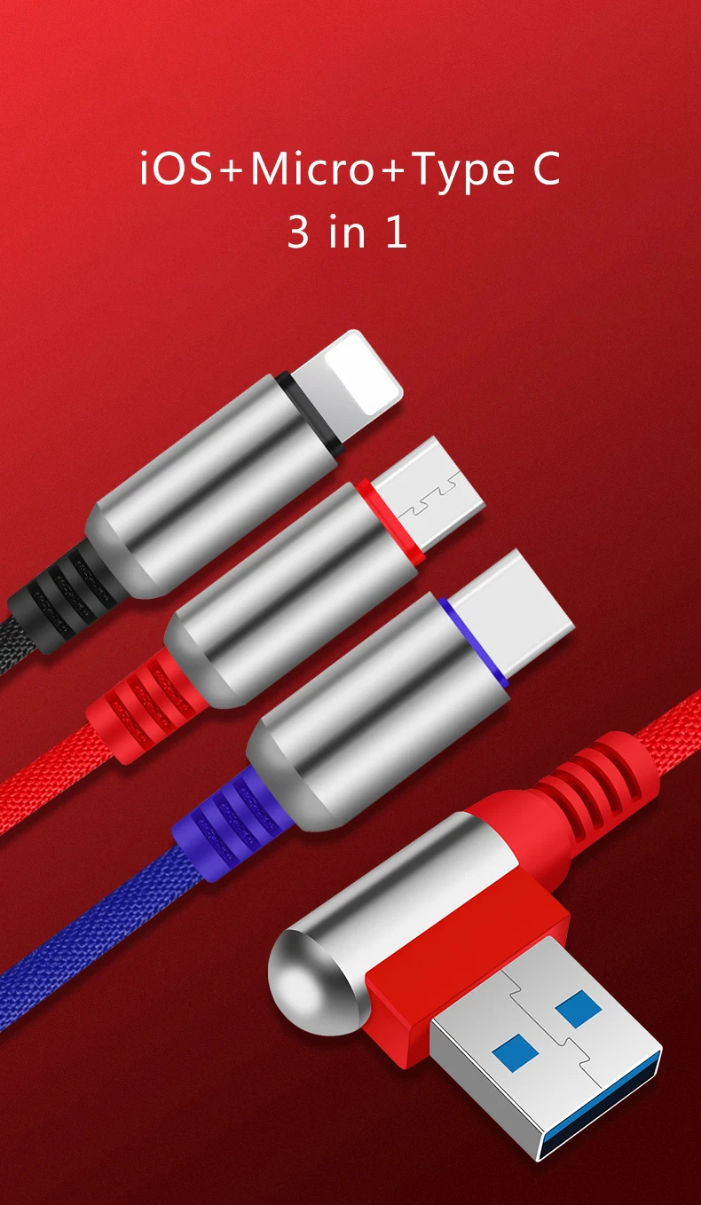 Products Nylon Braided Fast Charging Three in One Data Line - ANKUX.COM