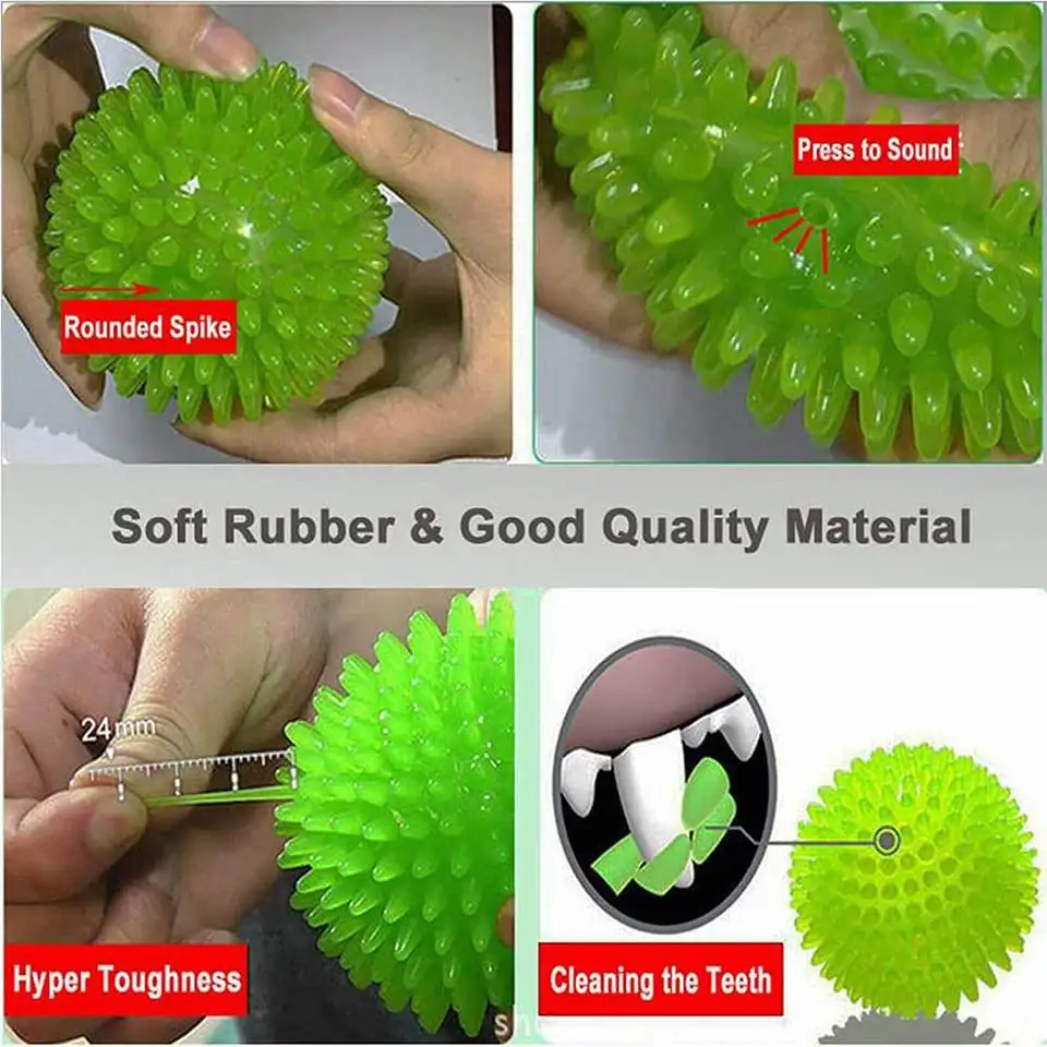 Squeaky Fetch Spike Balls TPR Toys for Pet Small Dogs Puppy Rubber Bright Color Chew Teething Toys
