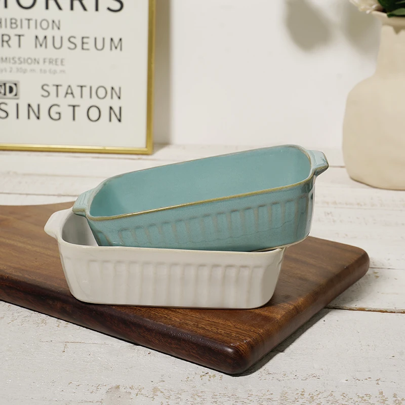 Highest Quality Classic China Ceramic Bakeware Dish or Pan Baking Lasagna Rectangular Ceramic Non Stickbaking Tray manufacture