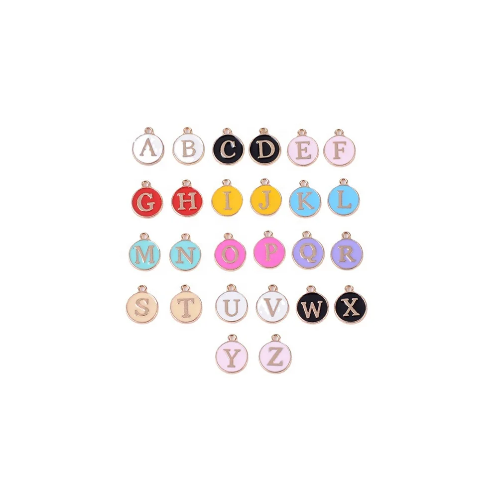 Diy Metal Alphabet Charms Pendant Round 