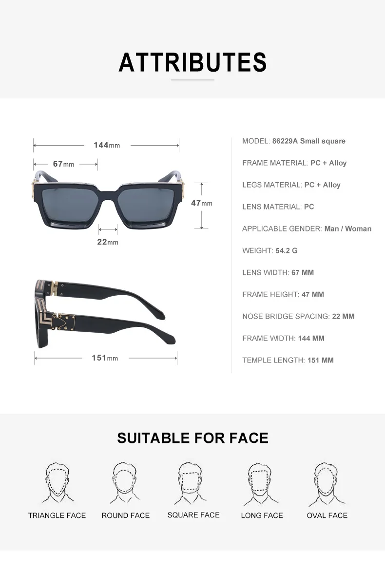 2023 Popular Fashion Brand Designer Men's Millionaire Sunglasses Square