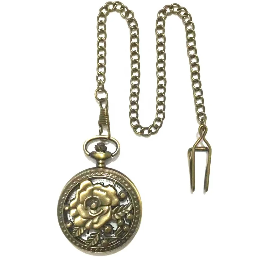 
Винтажные очаровательные кварцевые карманные часы с полыми розами, дизайн, Бронзовые женские часы с ожерельем, Старомодные Часы с подвеской 