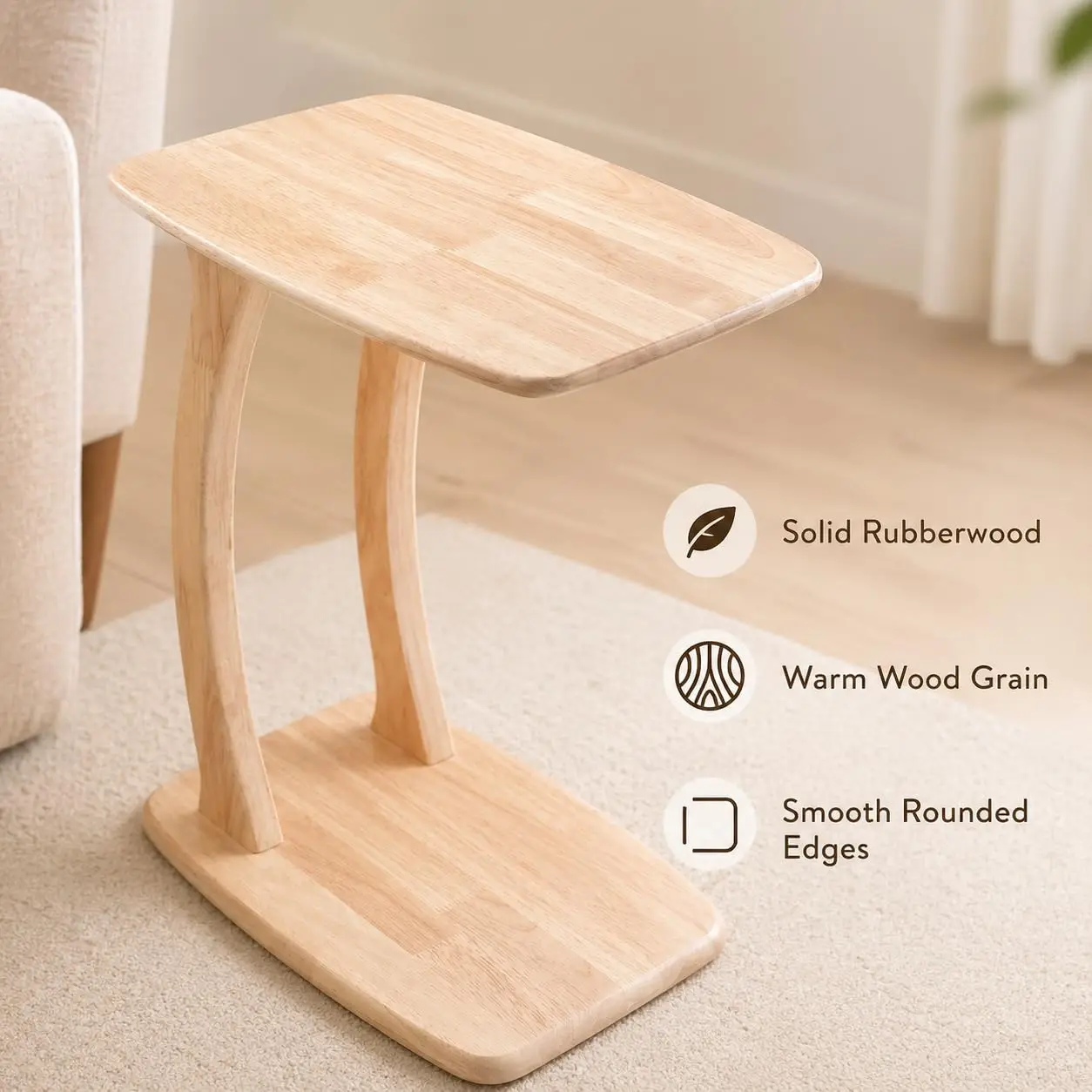 product solid wood c shaped end table sofa side laptop table slide under couch for small space living room bedroom modern home furniture-5