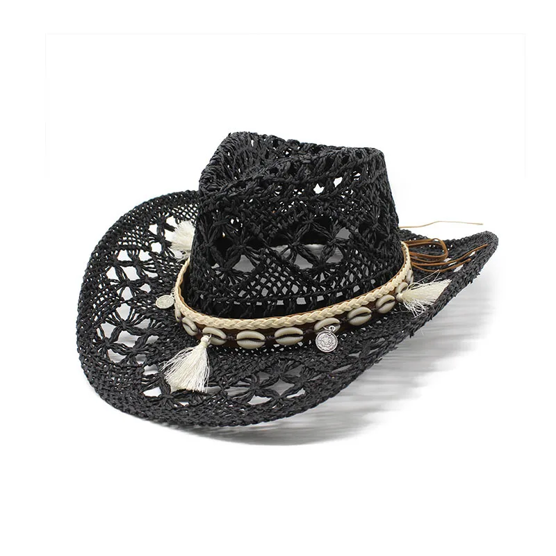 Vintage Black and Natural Woven Straw Hat Vintage Mr. Charles Black Woven Straw Derby Hat With Autumn  main image 4