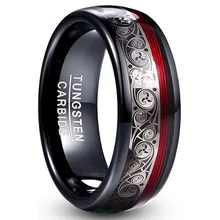 Wholesale Tungsten Carbide Rings with Curved Electroplating in Black, Featuring Black Gemstone Inlays, Resembling Guitar Strings
