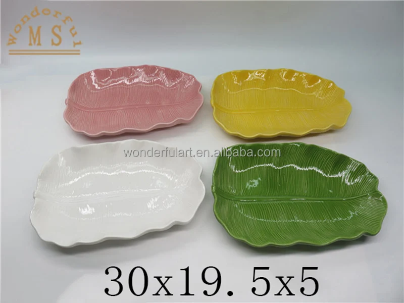 Big size plate custom leaf shape cheap platter ceramic dinnerware for restaurant kitchen