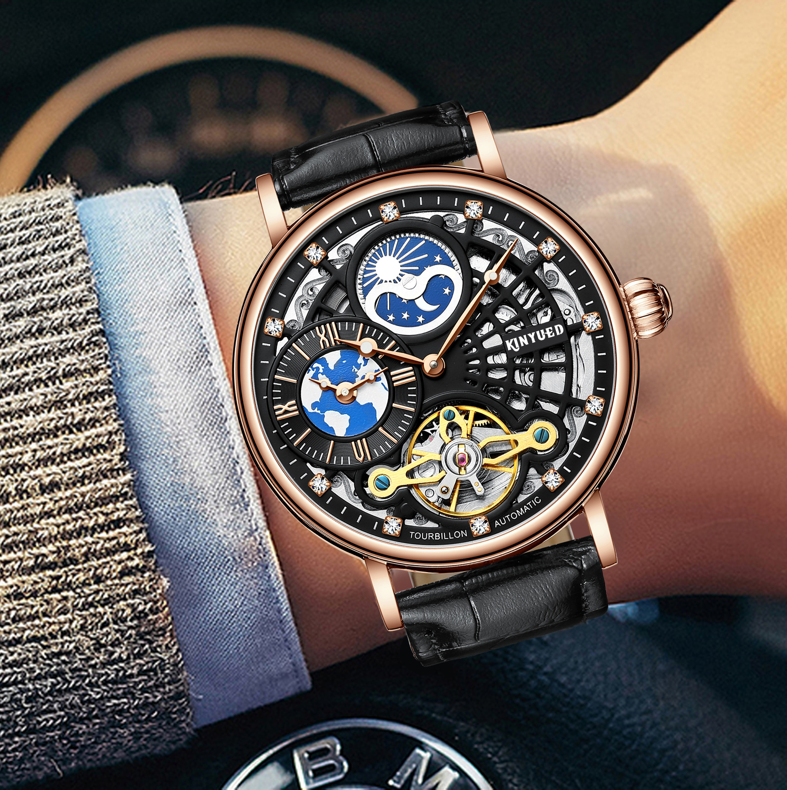 2023 Kinyued J098 Watch With Custom Logo Moon Phase Luxury