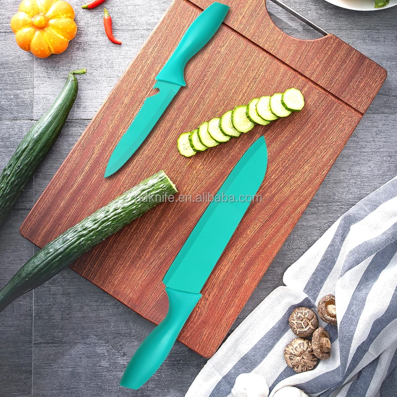 Best selling 5 pieces non stick green coating knives set stainless steel kitchen knife set with gift box