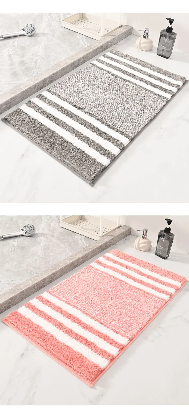  Fluffy Soft Plush Stripe Shower Carpet Quick Dry Microfiber Tufted Bath Rug Non Slip Bath Mats factory