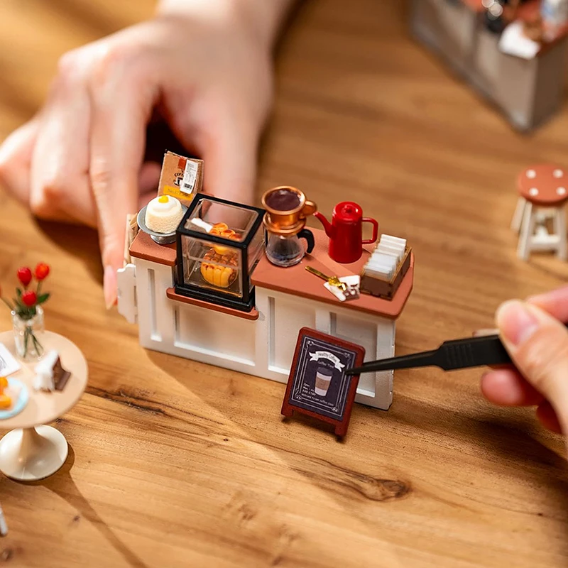 Robotime Rolife Handmade Kit DG162 Slow Life Cafe House 3D Wooden Puzzles DIY Miniature Dollhouse