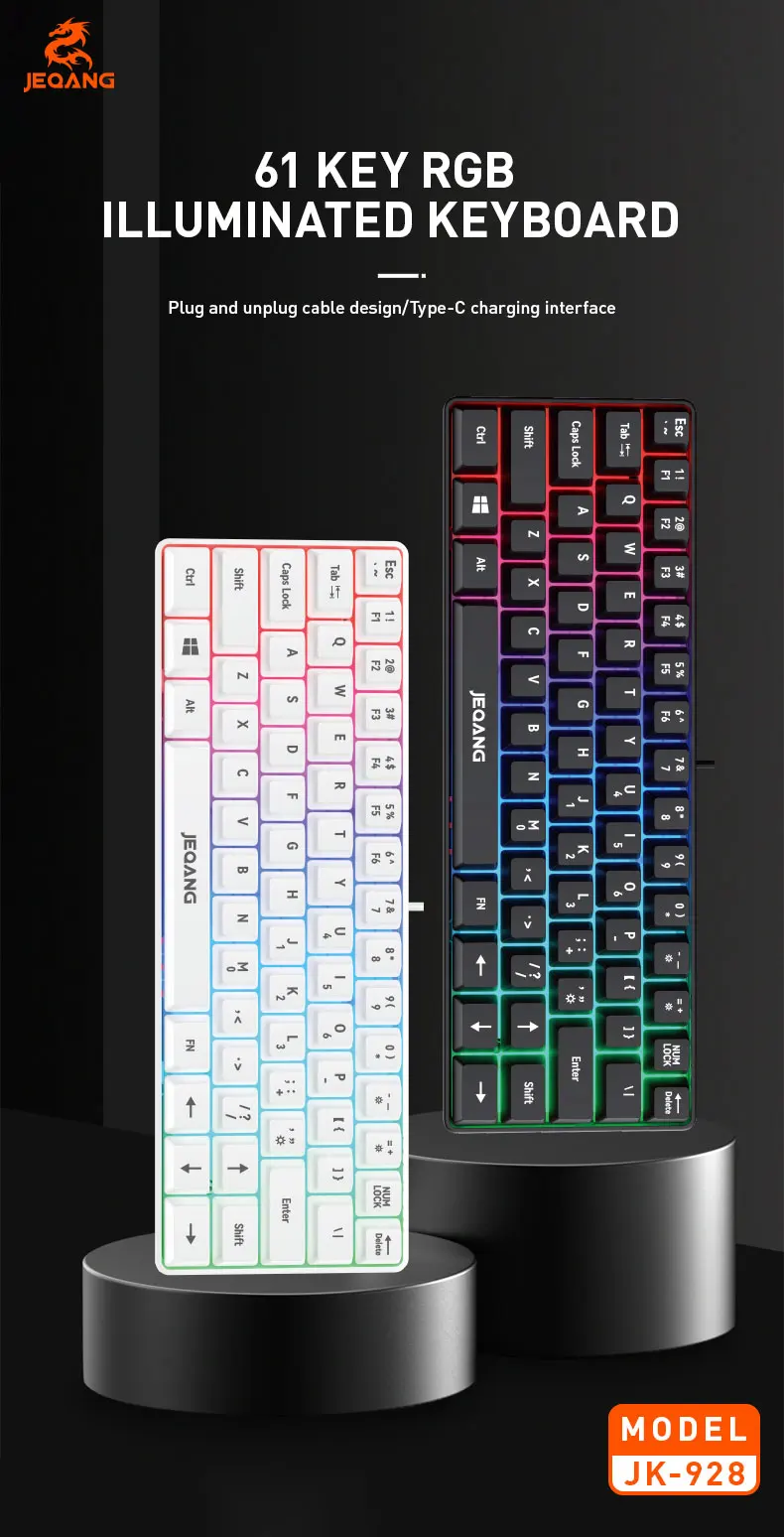 Jeqang JK-928 Mini Wired RGB 61-Keys Keyboard New Product Scissor Operation Style for Gaming or Office