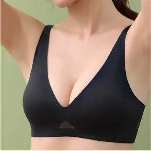 Seamless Hollow-Out Breathable Knitted Soft Support Bra Deep V Push-Up Wireless Thin Adjustable Straps Beautiful Back Bra