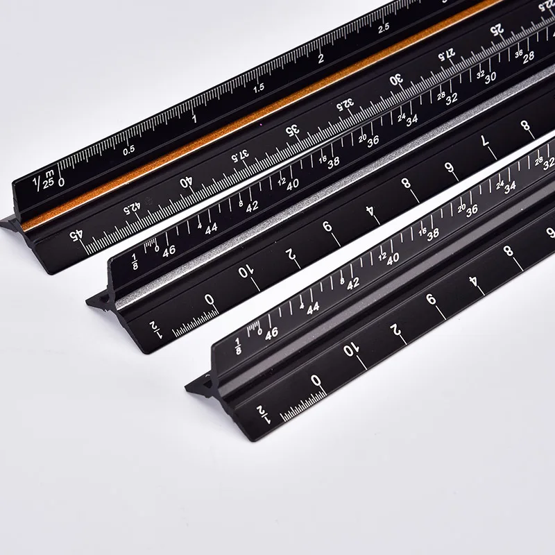 Three-Edged Triangular Architect Scale Ruler Aluminum Alloy Metal with Laser Numbers