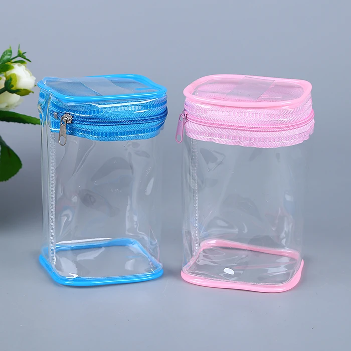 Cylinder Transparent Pvc Eva Handle Tote Bag with Zipper for Promotion