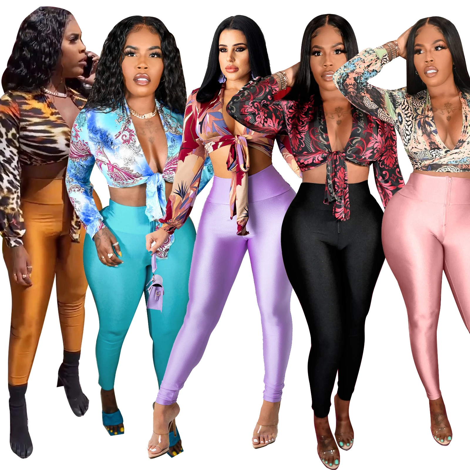 Модный укороченный топ с принтом из двух частей женские сексуальные леггинсы для