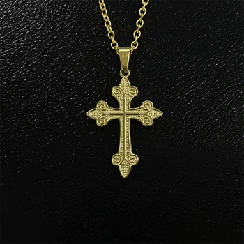 PASIRLEY Christian Religion Jewelry Retro Punk Gold Plated Stainless Steel Chain Cross Pendant Necklace