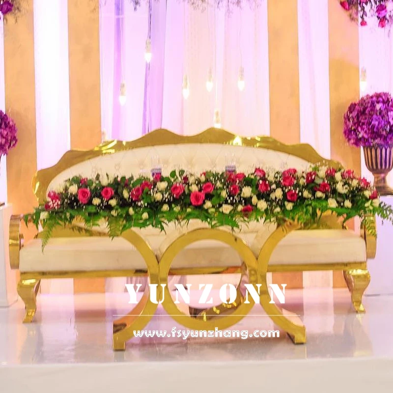 Gold Stainless Steel Sun Flower Back Sofa with Customizable Size for Living Room and Hotel