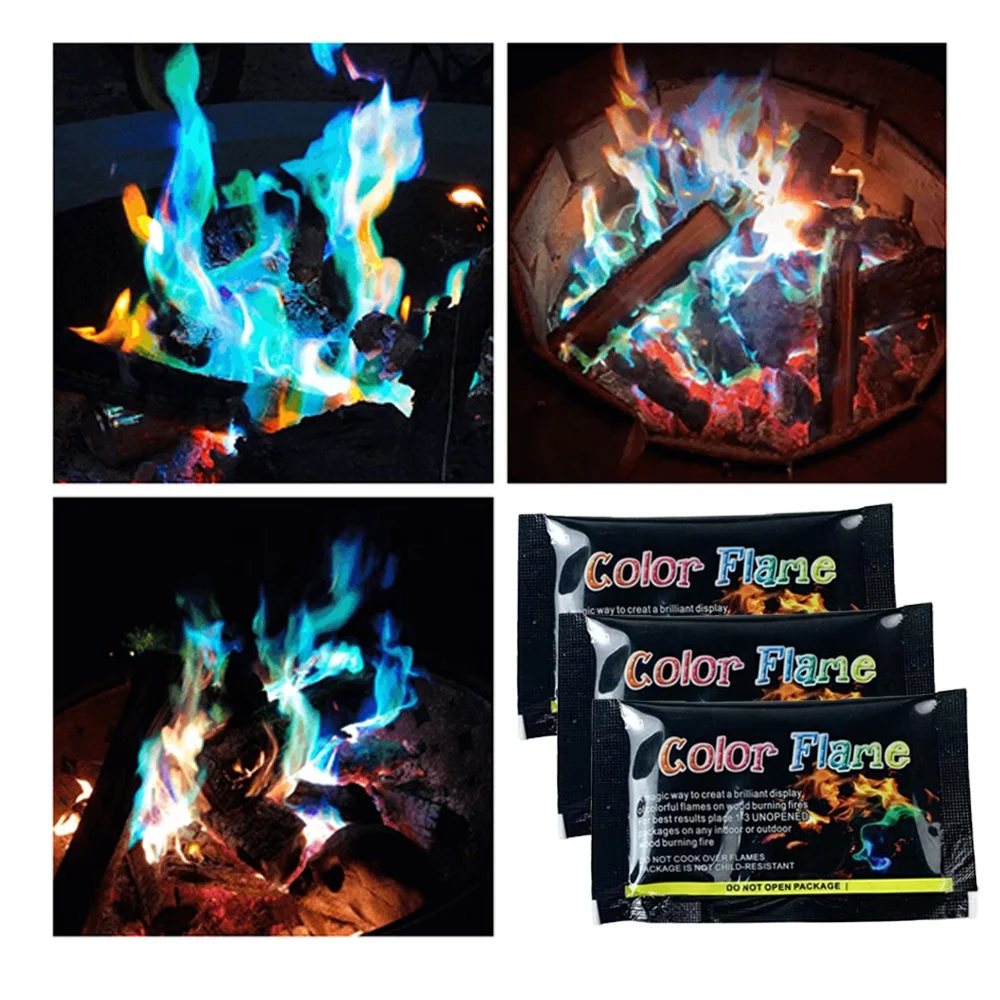 Polvere Magica Che Cambia Colore Alle Fiamme | 10 Bustine Da 15g | Colori Mistici Per Falò, Camino, Fuochi D'Artificio | Effetto Glow - 2
