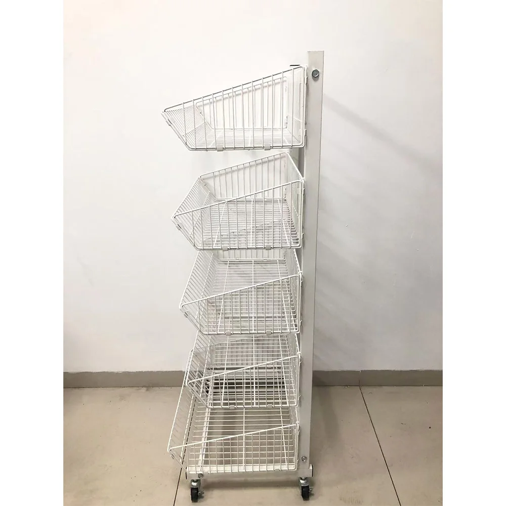 Fruit Vegetable Storage Basket, 5 Tier Stackable Wire Storage Baskets with Wheels Produce Organizer Kitchen Rack Storage Cart
